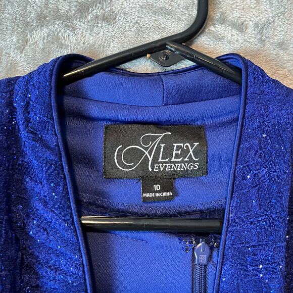 Alex Evenings Glittered Two Piece Dress Set Modest Dress Sz 10 Electric Blue New - Picture 10 of 10